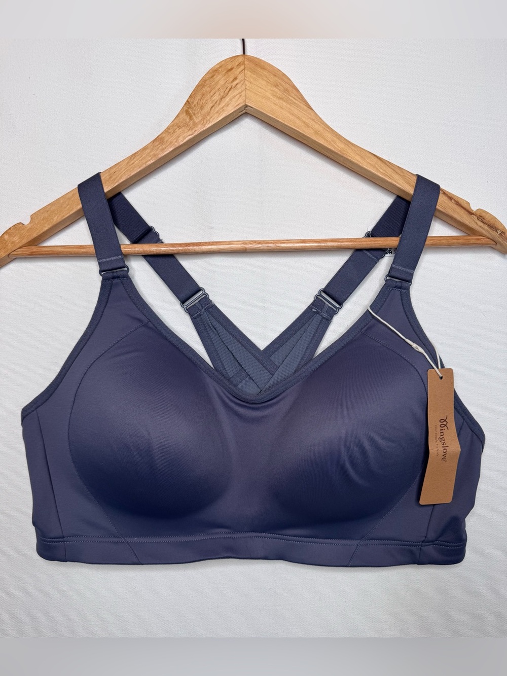 Wingslove NWT Sz 38D Wireless Padded Sports‎ Bra Dark Gray Criss Cross Back